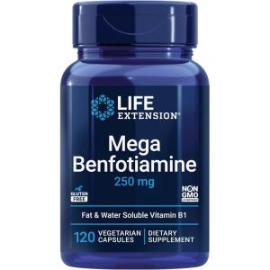 image:imageLife Extension Mega Benfotiamine 250 mg a fatsoluble form of thiamine healthy metabolism ultrabioavailable vitamin B1 high potency glutenfree nonGMO vegetarian 120 capsules120 Count Pack of 1
