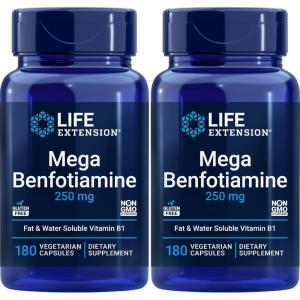 image:imageLife Extension Mega Benfotiamine 250 mg a fatsoluble form of thiamine healthy metabolism ultrabioavailable vitamin B1 high potency glutenfree nonGMO vegetarian 120 capsules180 Count Pack of 2