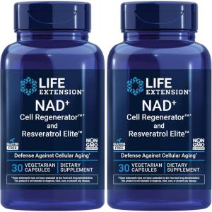 image:imageLife Extension NAD Cell Regenerator and Resveratrol Elite nicotinamide riboside Transresveratrol quercetin Fisetin Heart Health Healthy Aging Vegetarian NonGMO Gluten Free 30 Capsules30 Count Pack of 2