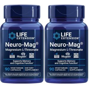 image:imageLife Extension NeuroMag Magnesium LThreonate Memory Health Quick Thinking Cognitive Health Support Vegetarian NonGMO 90 Vegetarian Capsules 144 mg from 2000 mg Magtein magnesium Lthreonate90 Count Pack of 2