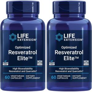 image:imageLife Extension Optimized Resveratrol Elite Transresveratrol quercetin Healthy Aging Heart Health Brain Health oxidative Stress GlutenFree NonGMO Vegetarian 60 Capsules60 Count Pack of 2