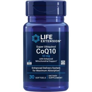 image:imageLife Extension Super Ubiquinol CoQ10 with Enhanced Mitochondrial Support Potent Heart Health amp Cellular Energy Production Support Ultraabsorbable GlutenFree NonGMO 100 mg 60 softgels50 mg