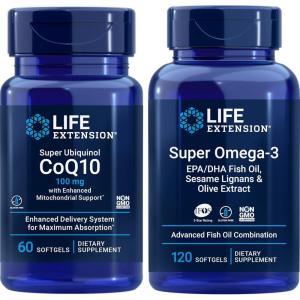image:imageLife Extension Super Ubiquinol Coq10 100 Mg 60 Softgels  Super Omega3 Epadha Fish Oil 120 Softgels  Heart amp Brain Health Supplements Inflammation Management AntiAging Support