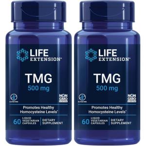 image:imageLife Extension TMG trimethylglycine Encourages Healthy homocysteine Levels NonGMO GlutenFree Vegetarian 60 Capsules60 Count Pack of 2