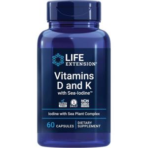 image:imageLife Extension Vitamins D and K with SeaIodine Vitamin D3 Vitamin K1 and K2 Iodine Supports Immune Bone arterial and Thyroid Health NonGMO GlutenFree 60 Capsules60 Count Pack of 1