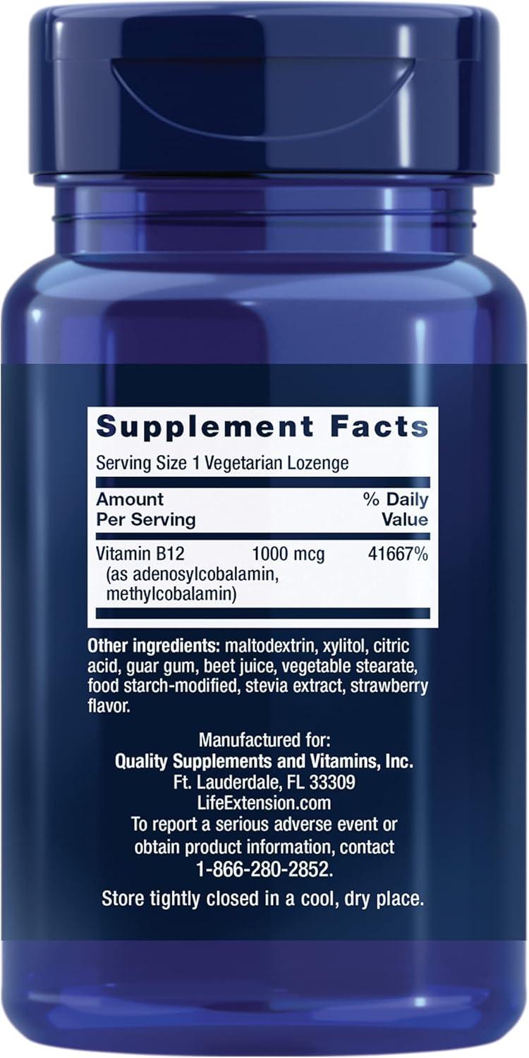 image:imageLife Extension B12 Elite adenosylcobalamin methylcobalamin Two Active Forms for Brain Health amp Dopamine Production NonGMO GlutenFree Vegetarian 60 lozengesVitamin
