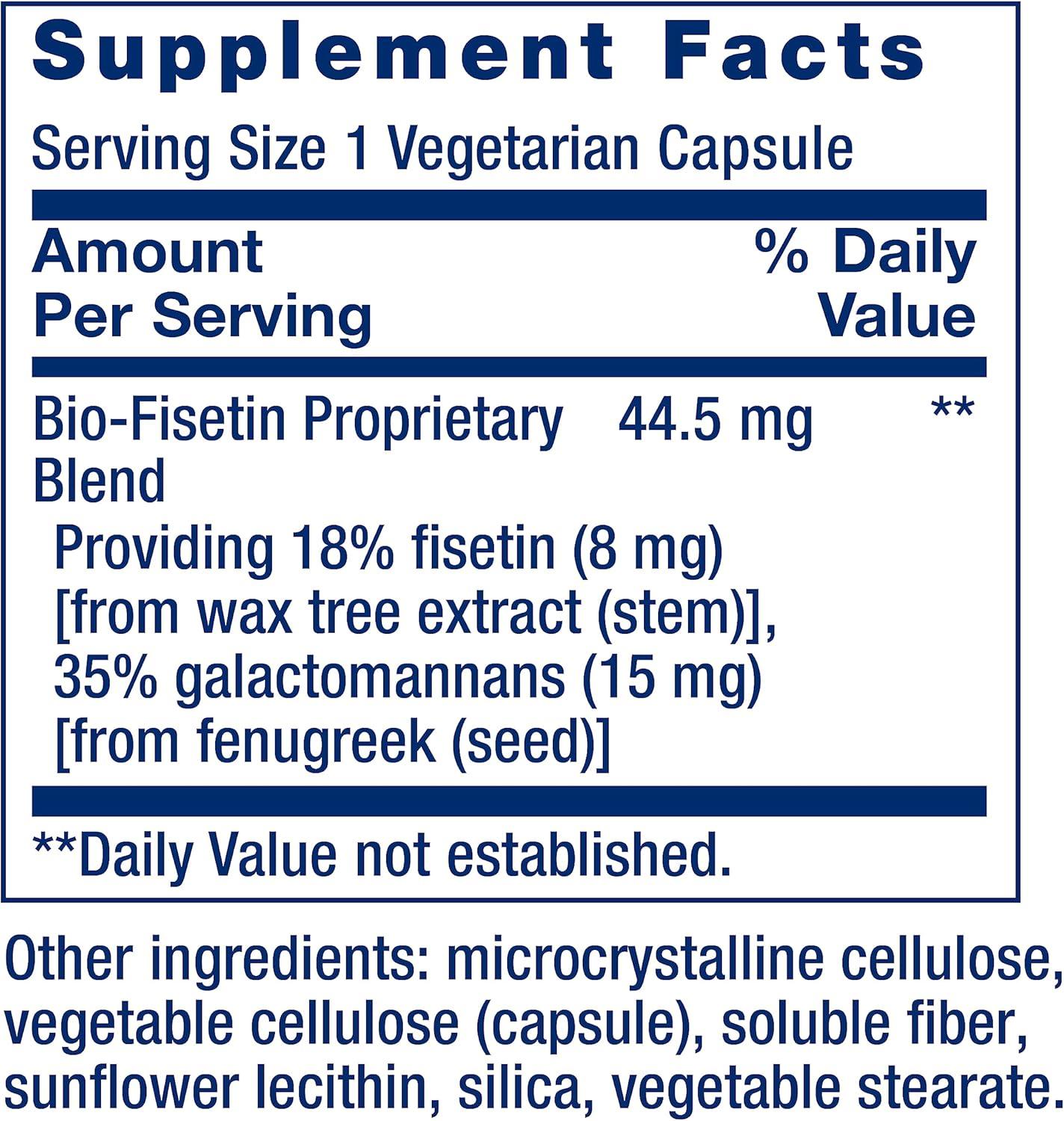 image:imageLife Extension BioFisetin Fisetin galactomannans from Fenugreek Seed Cellular Health Cognitive Health Longevity GlutenFree Vegetarian NonGMO 30 Vegetarian CapsulesBioFisetin