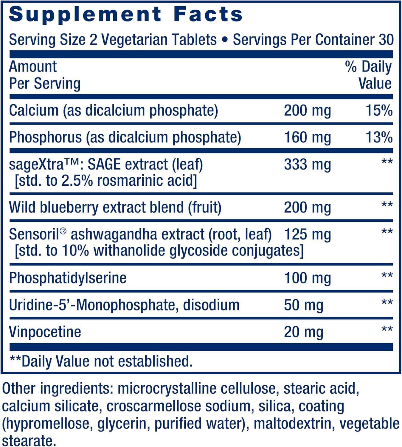 image:imageLife Extension Cognitex Elite sage Blueberry ashwagandha phosphatidylserine vinpocetine Attention Focus Mood amp Memory GlutenFree NonGMO Vegetarian 60 Tablets