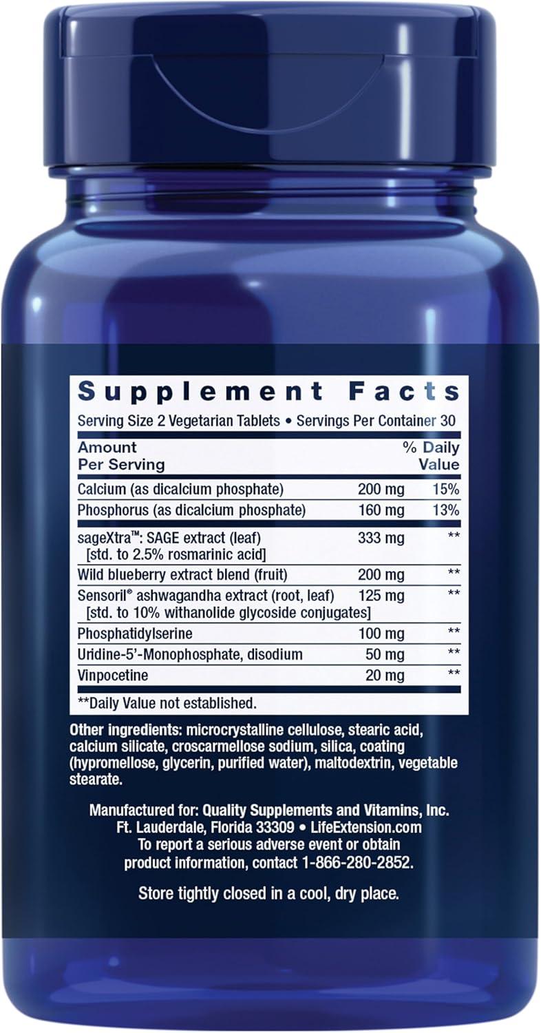 image:imageLife Extension Cognitex Elite sage Blueberry ashwagandha phosphatidylserine vinpocetine Attention Focus Mood amp Memory GlutenFree NonGMO Vegetarian 60 Tablets
