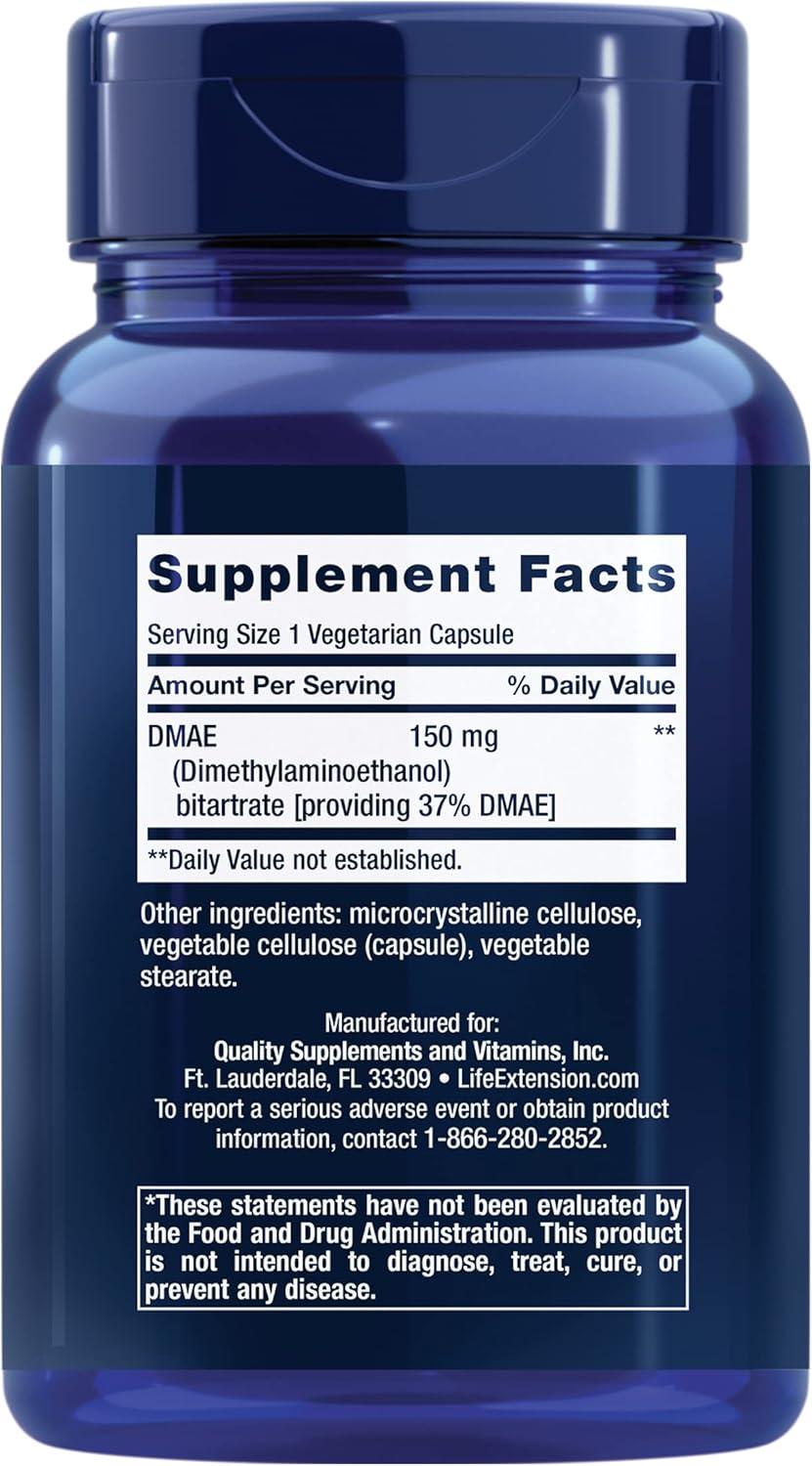 image:imageLife Extension DMAE Bitartrate Supports neurotransmitter Production 6Month Supply GlutenFree NonGMO Vegetarian 200 Capsules