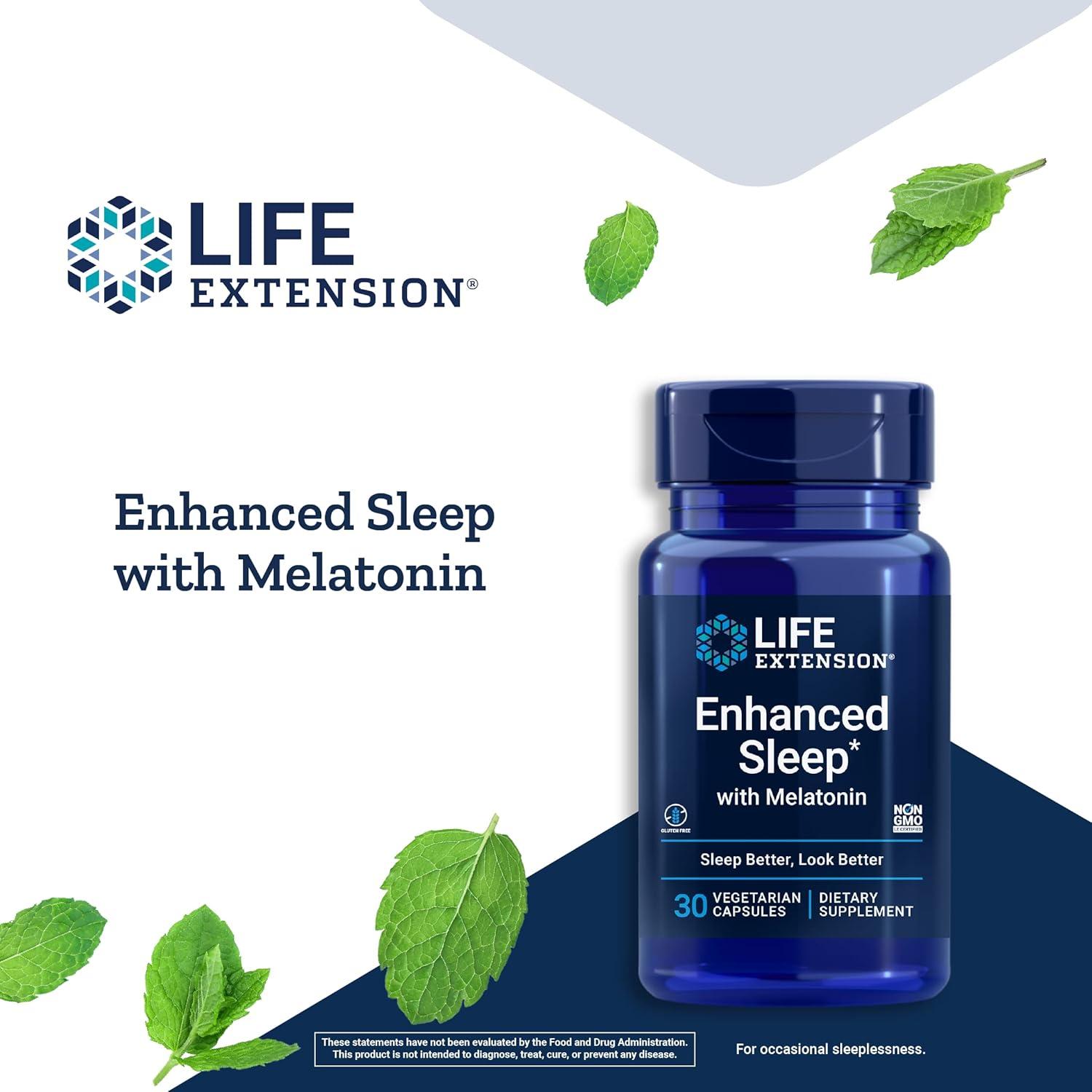 image:imageLife Extension Enhanced Sleep with Melatonin Melatonin Sleep Supplement for Restful Sleep and Healthy Skin amp More GlutenFree NonGMO Vegetarian 30 Capsules