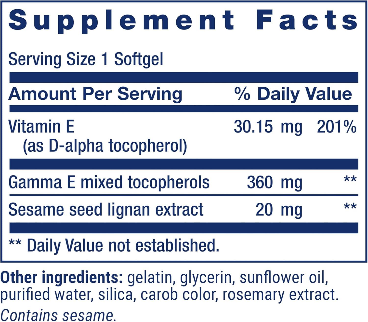 image:imageLife Extension Gamma E Mixed Tocopherols Healthy Aging Vitamin E Supplement Enhanced with Sesame lignans GlutenFree NonGMO 60 softgels