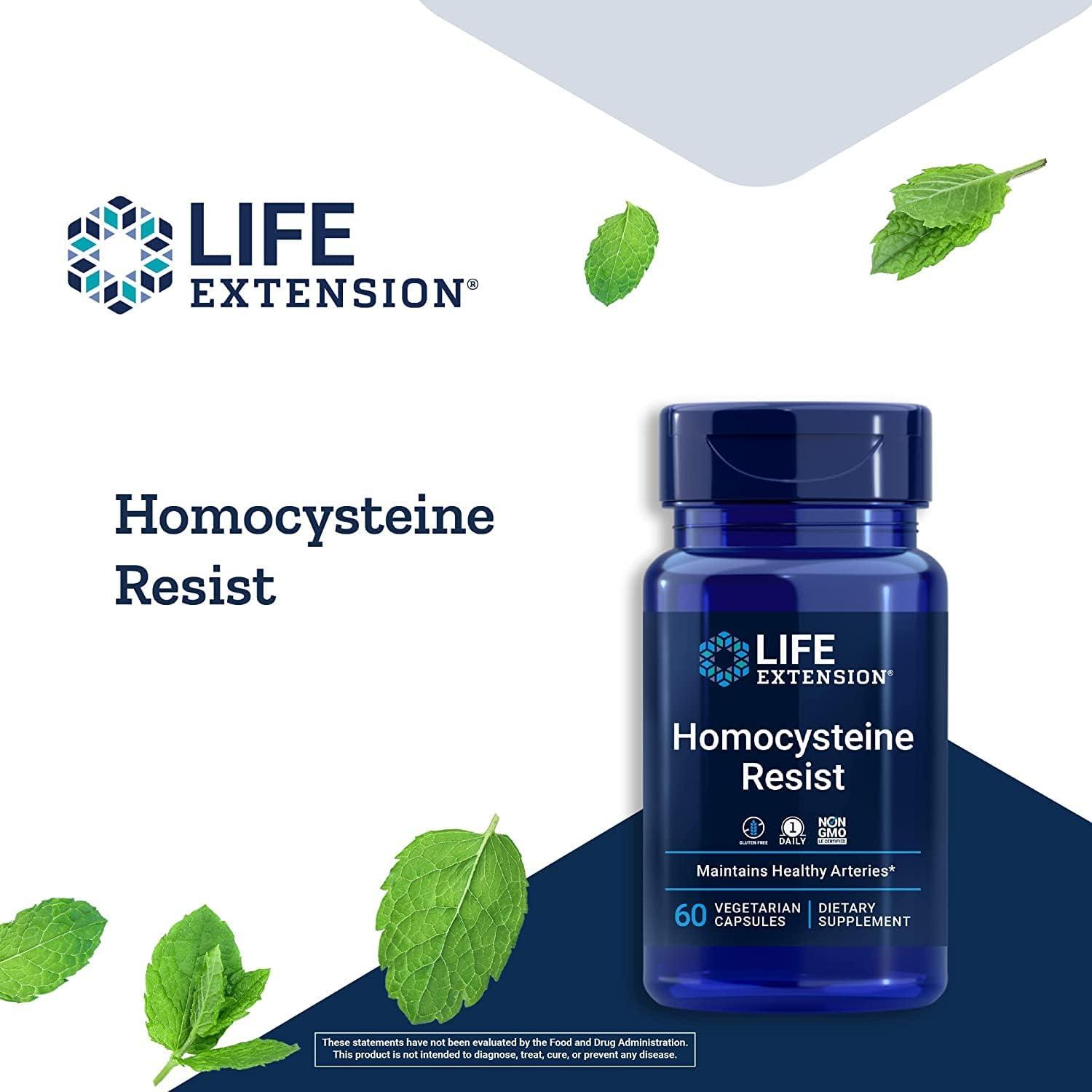 image:imageLife Extension Homocysteine Resist 60 Vegetarian Capsules Pack of 2 Vitamin B2 B6 amp B12 Folate OnceDaily NonGMO GlutenFree60 Count Pack of 2