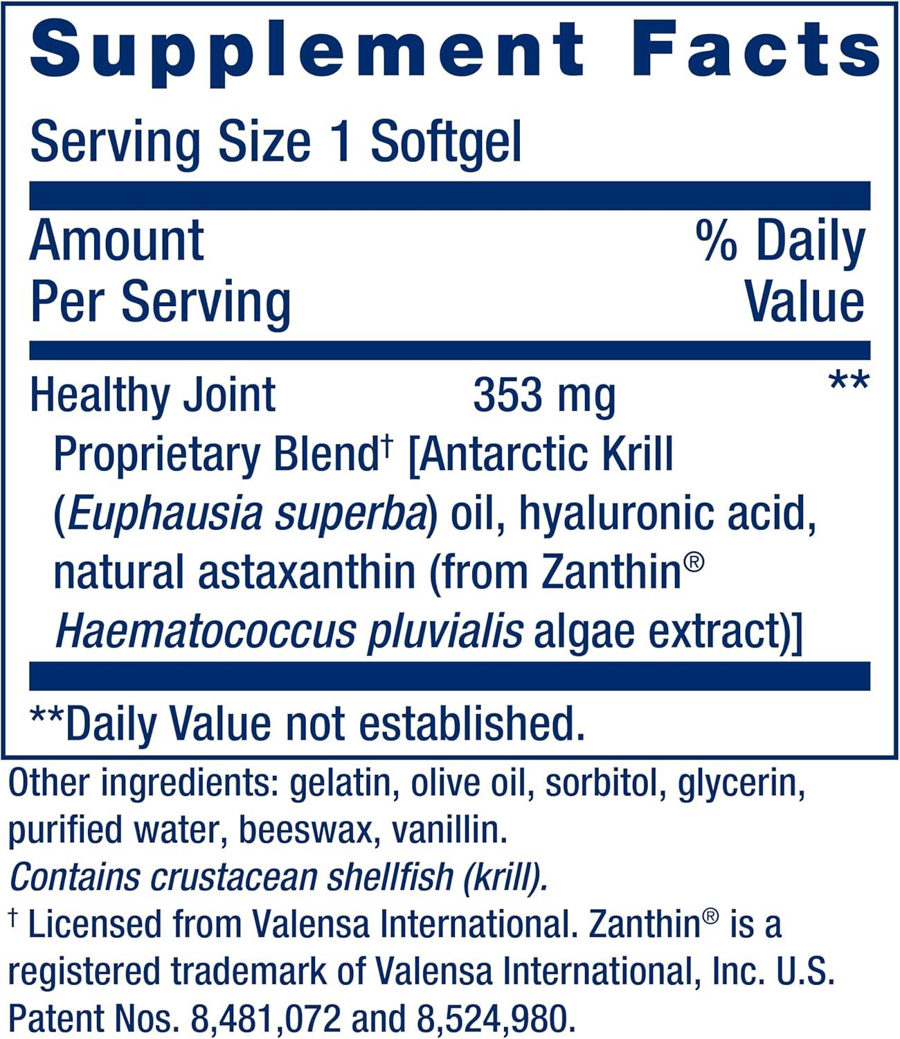 image:imageLife Extension Krill Healthy Joint Formula Krill Oil hyaluronic Acid The carotenoid astaxanthin for Healthy Joints Healthy Body GlutenFree NonGMO 30 softgelsStandard Packaging
