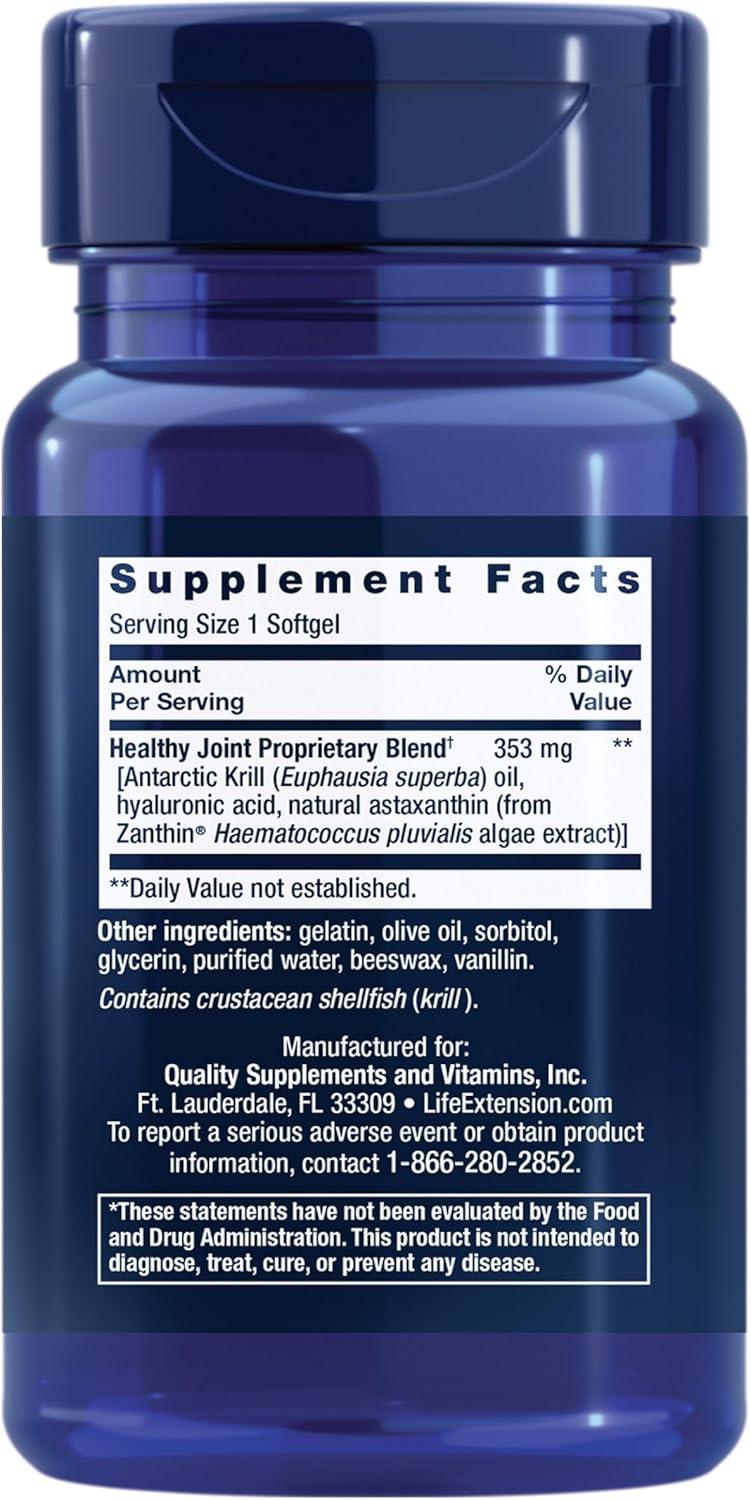 image:imageLife Extension Krill Healthy Joint Formula Krill Oil hyaluronic Acid The carotenoid astaxanthin for Healthy Joints Healthy Body GlutenFree NonGMO 30 softgelsStandard Packaging