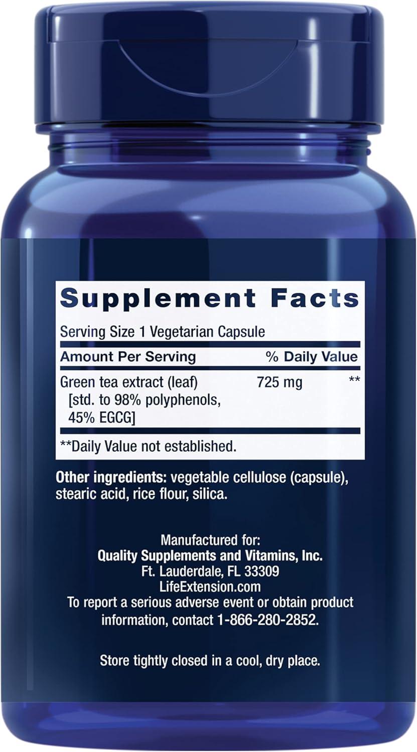 image:imageLife Extension Lightly Caffeinated Mega Green Tea Extract Camellia sinensis Extract with Concentrated EGCG polyphenol Content GlutenFree NonGMO Vegetarian 100 CapsulesLightly Caffeinated
