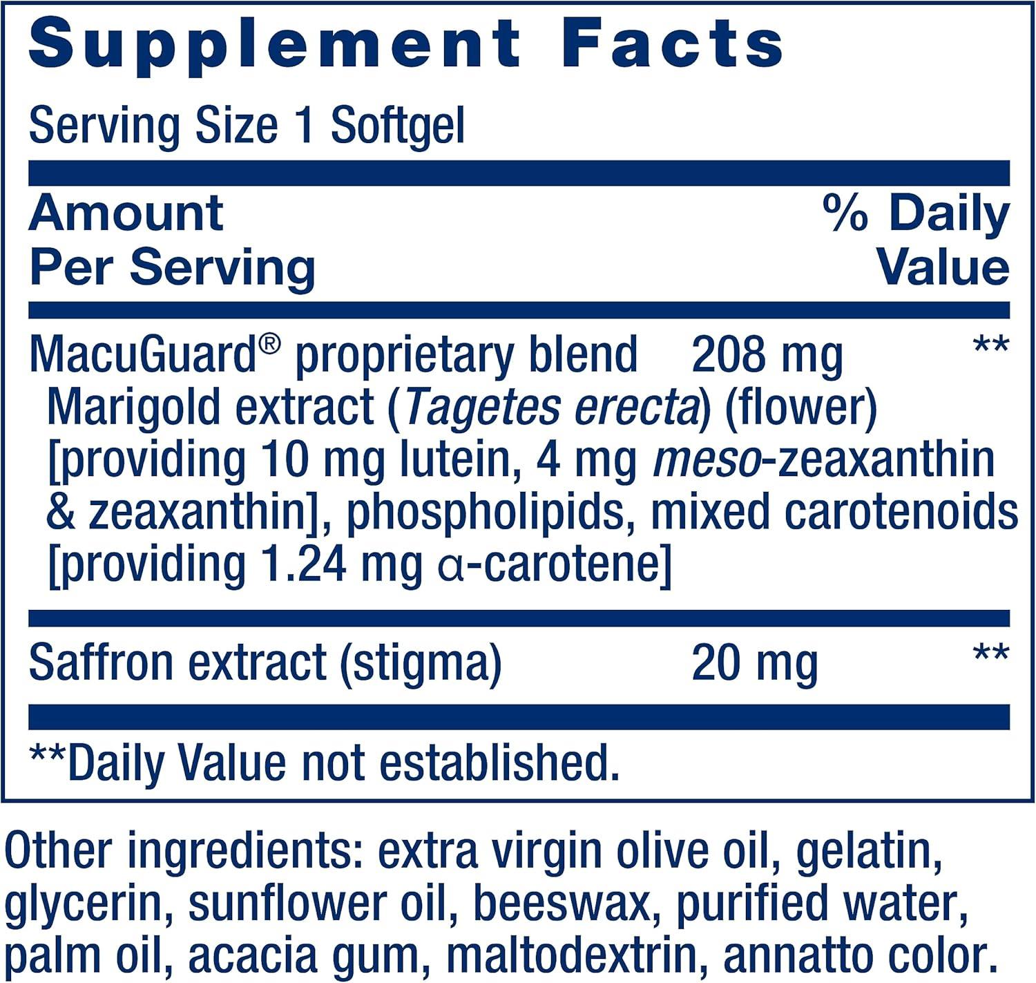 image:imageLife Extension MacuGuard Ocular Support with Saffron Eye Health Supplement for Healthy Vision with Lutein Mesozeaxanthin zeaxanthin Saffron GlutenFree NonGMO 60 softgelsSupplement