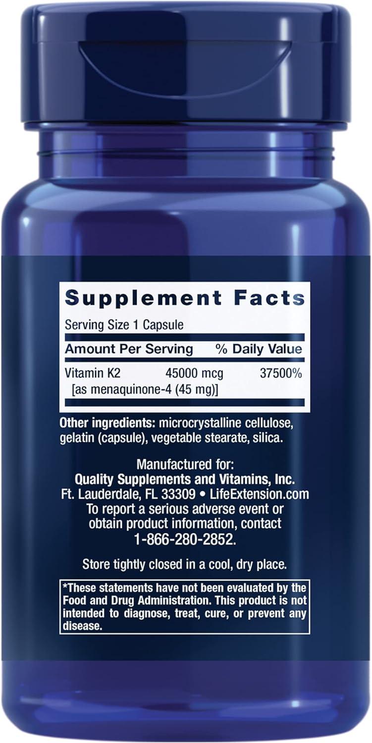 image:imageLife Extension Mega Vitamin K2 High Potency for Strong Bones clinically studied 45 mg K2 dosage promotes healthy bone density glutenfree nonGMO 30 capsules30 Count Pack of 1