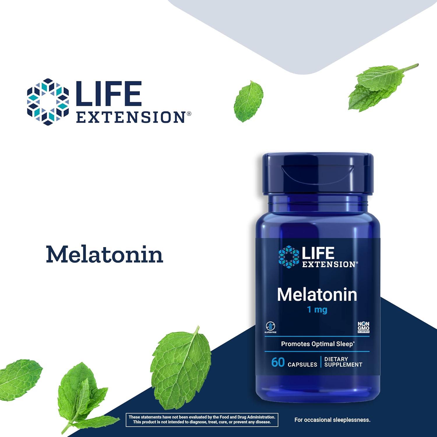 image:imageLife Extension Melatonin 1 mg For Restful Night Hormone Balance and Immune Health Immediate Release GlutenFree NonGMO 60 Capsules60 Count Pack of 1
