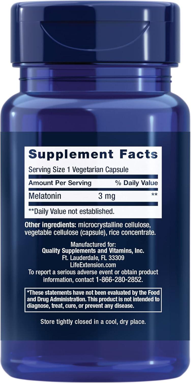 image:imageLife Extension Melatonin 3 mg Optimal Sleep Support Healthy circadian Rhythms Cellular Defense GlutenFree NonGMO Vegetarian 60 Capsules60 Count Pack of 1