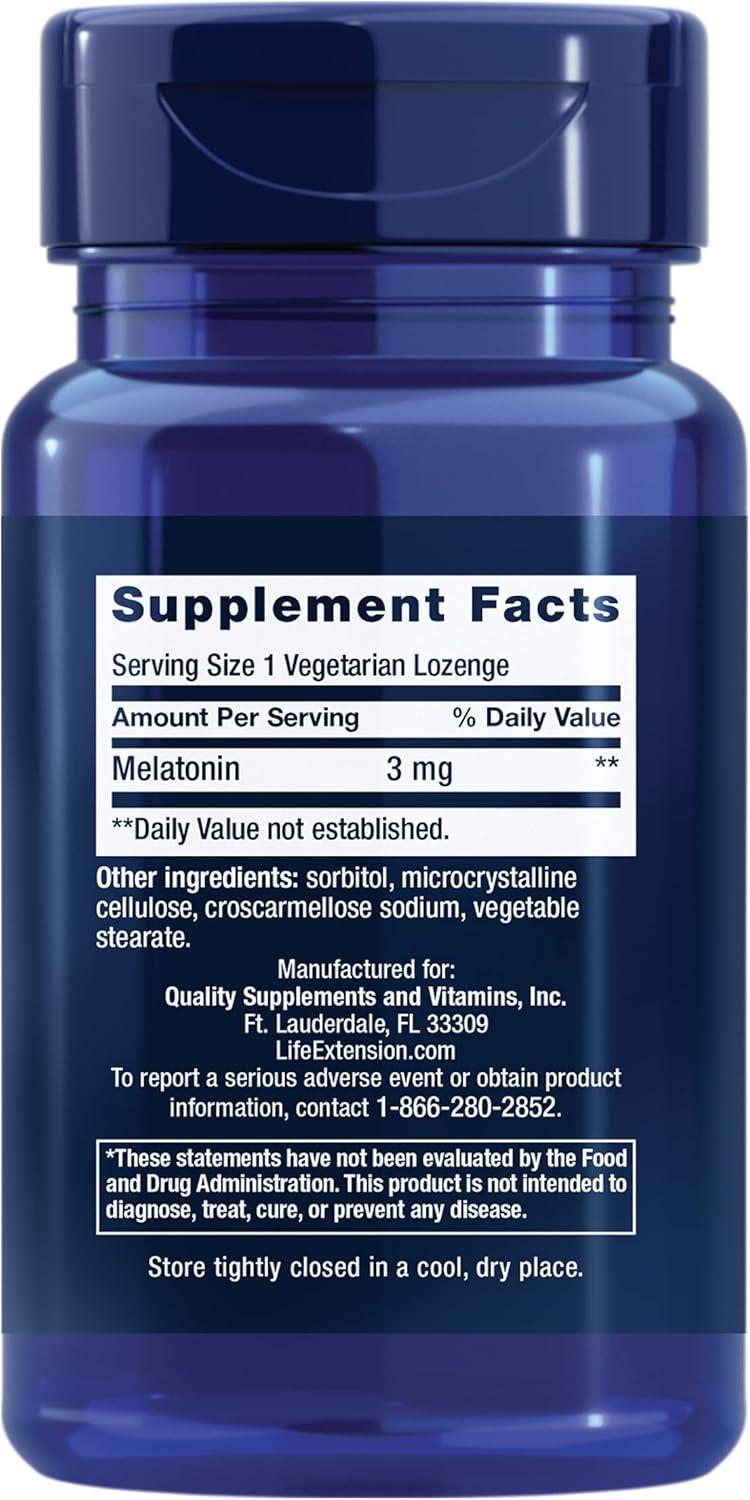 image:imageLife Extension Melatonin 3 mg Optimal Sleep Support Healthy circadian Rhythms Cellular Defense GlutenFree NonGMO Vegetarian 60 chewable lozenges