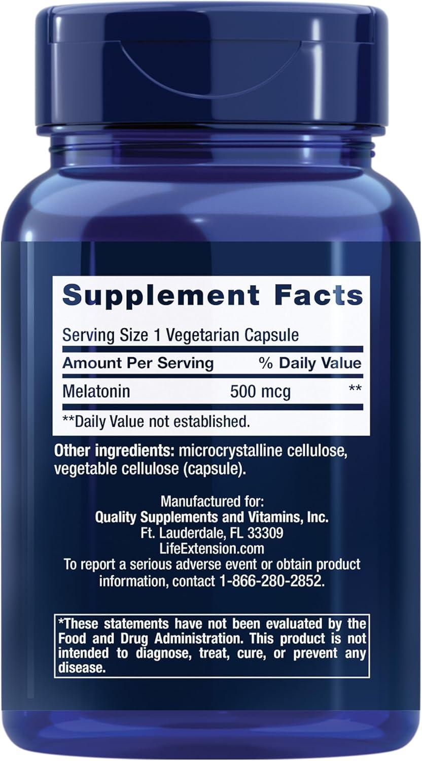 image:imageLife Extension Melatonin 500 mcg Gently Promotes Sleep Low Dose Value Size NonGMO GlutenFree Vegetarian 200 Capsules