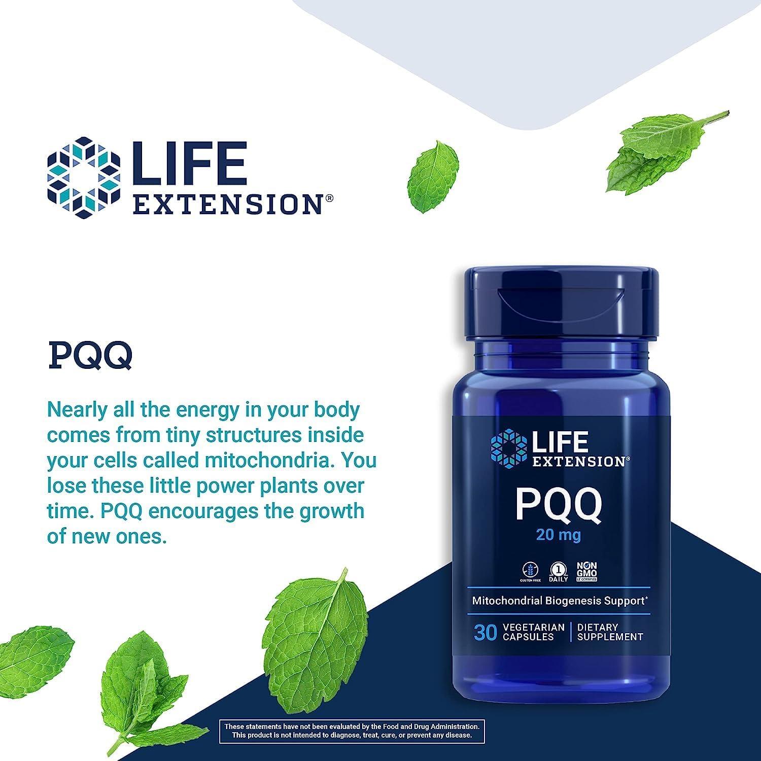 image:imageLife Extension PQQ pyrroloquinoline Quinone 20 mg Promotes The Growth of New Mitochondria GlutenFree NonGMO Vegetarian 1 Daily 30 Capsules30 Count Pack of 2