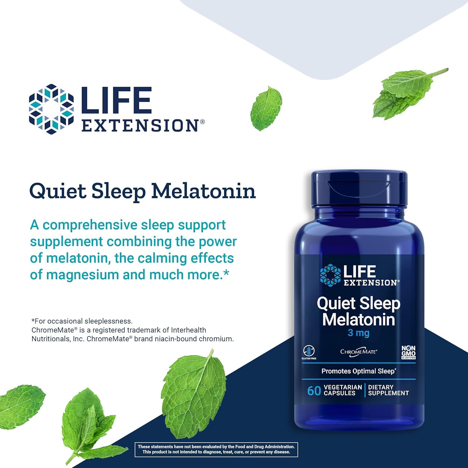 image:imageLife Extension Quiet Sleep Melatonin ImmediateRelease Melatonin Supplement with Vitamin C B12 and Inositol For Restful Sleep amp Hormone Balance GlutenFree NonGMO 60 Capsules