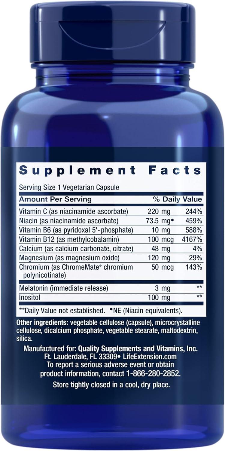 image:imageLife Extension Quiet Sleep Melatonin ImmediateRelease Melatonin Supplement with Vitamin C B12 and Inositol For Restful Sleep amp Hormone Balance GlutenFree NonGMO 60 Capsules