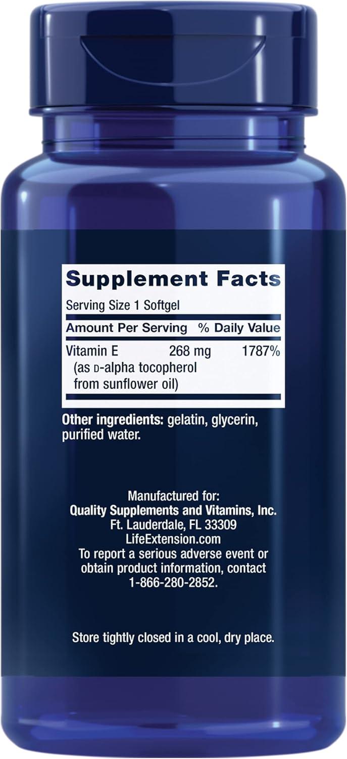 image:imageLife Extension Super Vitamin E 268 mg 400 IU NonSynthetic Vitamin E Supplement Promotes WholeBody Health GlutenFree NonGMO 90 softgels90 Count Pack of 1
