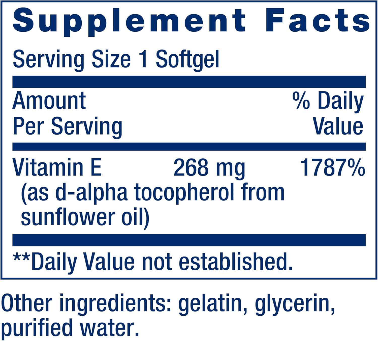 image:imageLife Extension Super Vitamin E 268 mg 400 IU NonSynthetic Vitamin E Supplement Promotes WholeBody Health GlutenFree NonGMO 90 softgels90 Count Pack of 1