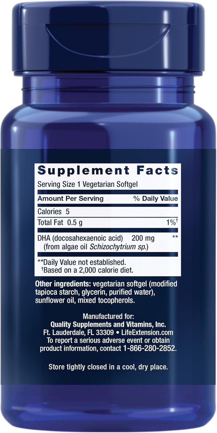 image:imageLife Extension Vegetarian DHA Omega3 from Algae for cognition Mood amp Eye Health GlutenFree NonGMO Vegan 30 softgelsStandard Packaging