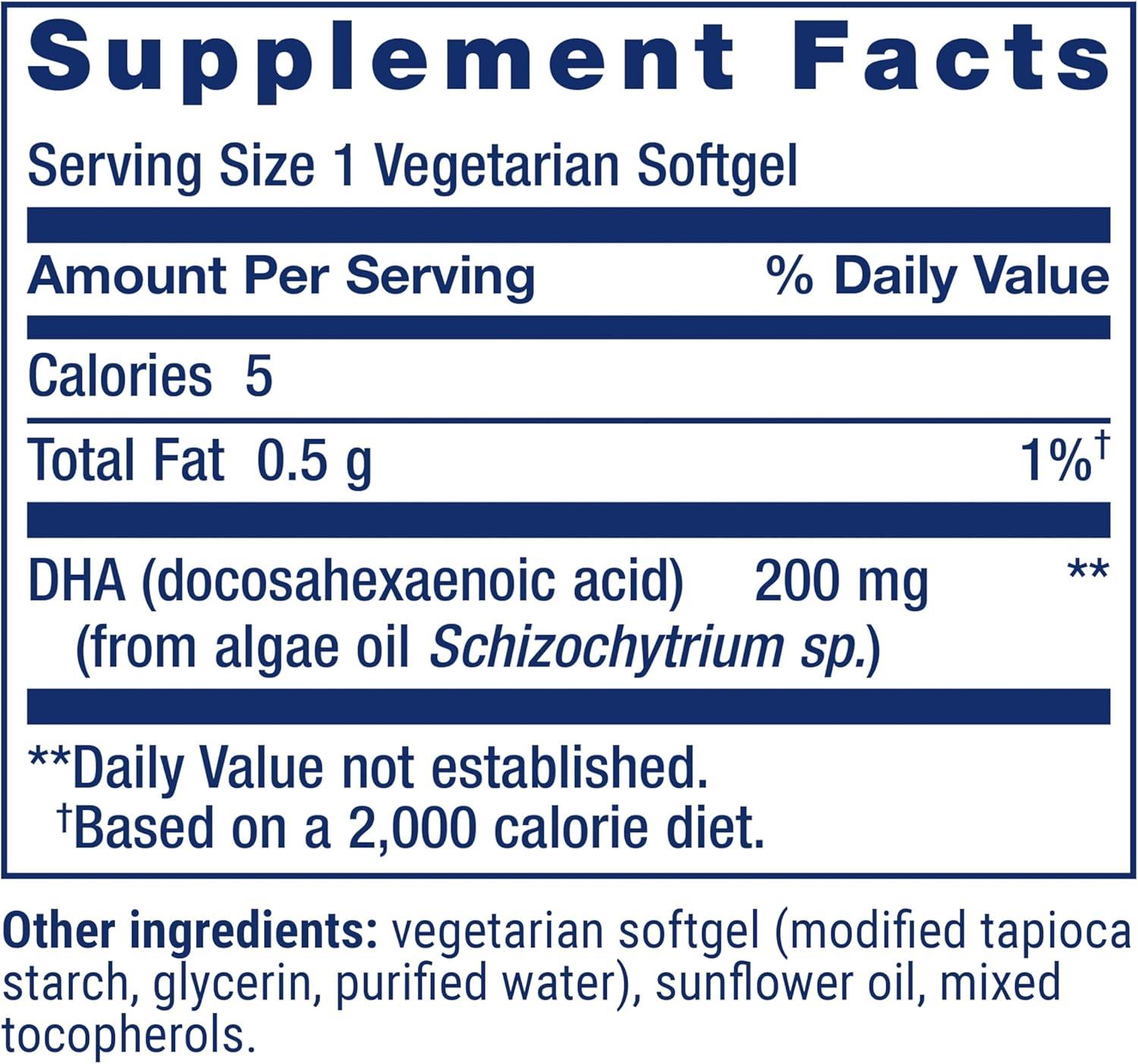 image:imageLife Extension Vegetarian DHA Omega3 from Algae for cognition Mood amp Eye Health GlutenFree NonGMO Vegan 30 softgelsStandard Packaging