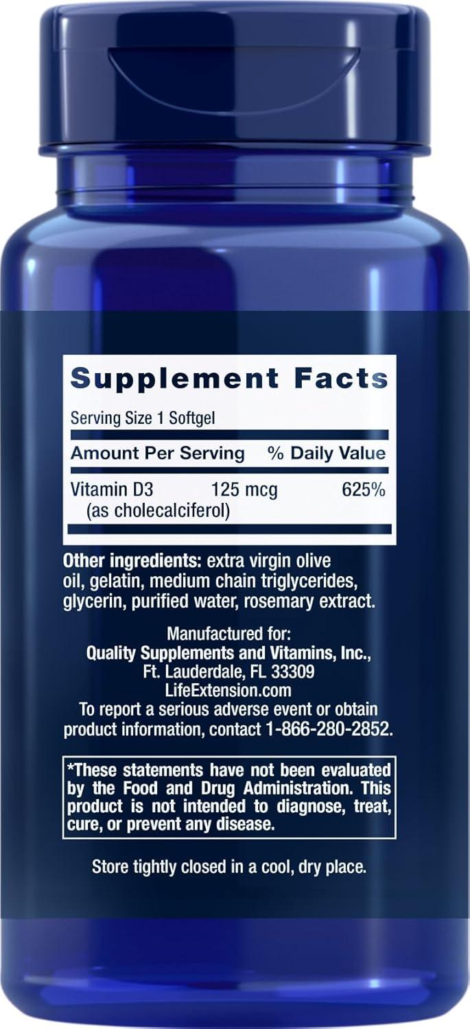 image:imageLife Extension Vitamin D3 5000 IU 120 Softgels 125mcg120 Count Pack of 1
