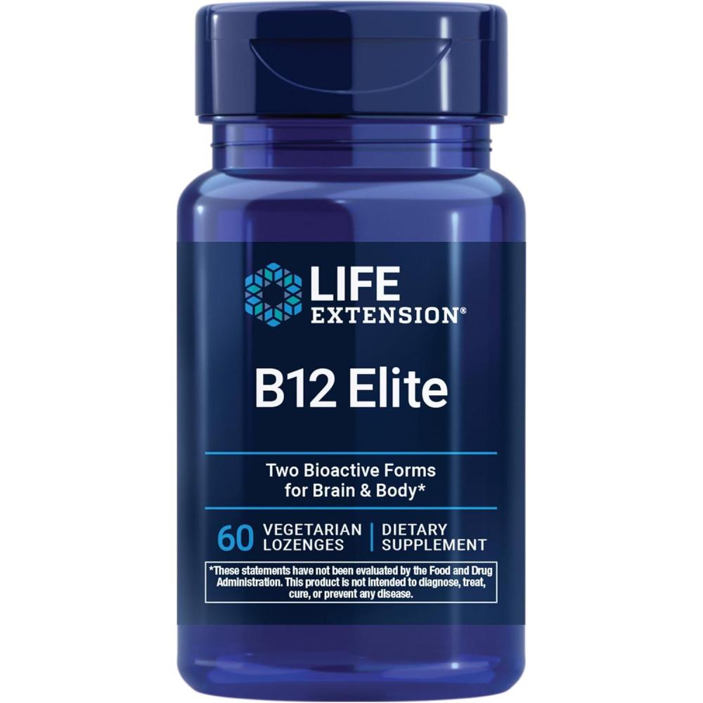 image:imageLife Extension B12 Elite adenosylcobalamin methylcobalamin Two Active Forms for Brain Health amp Dopamine Production NonGMO GlutenFree Vegetarian 60 lozengesVitamin