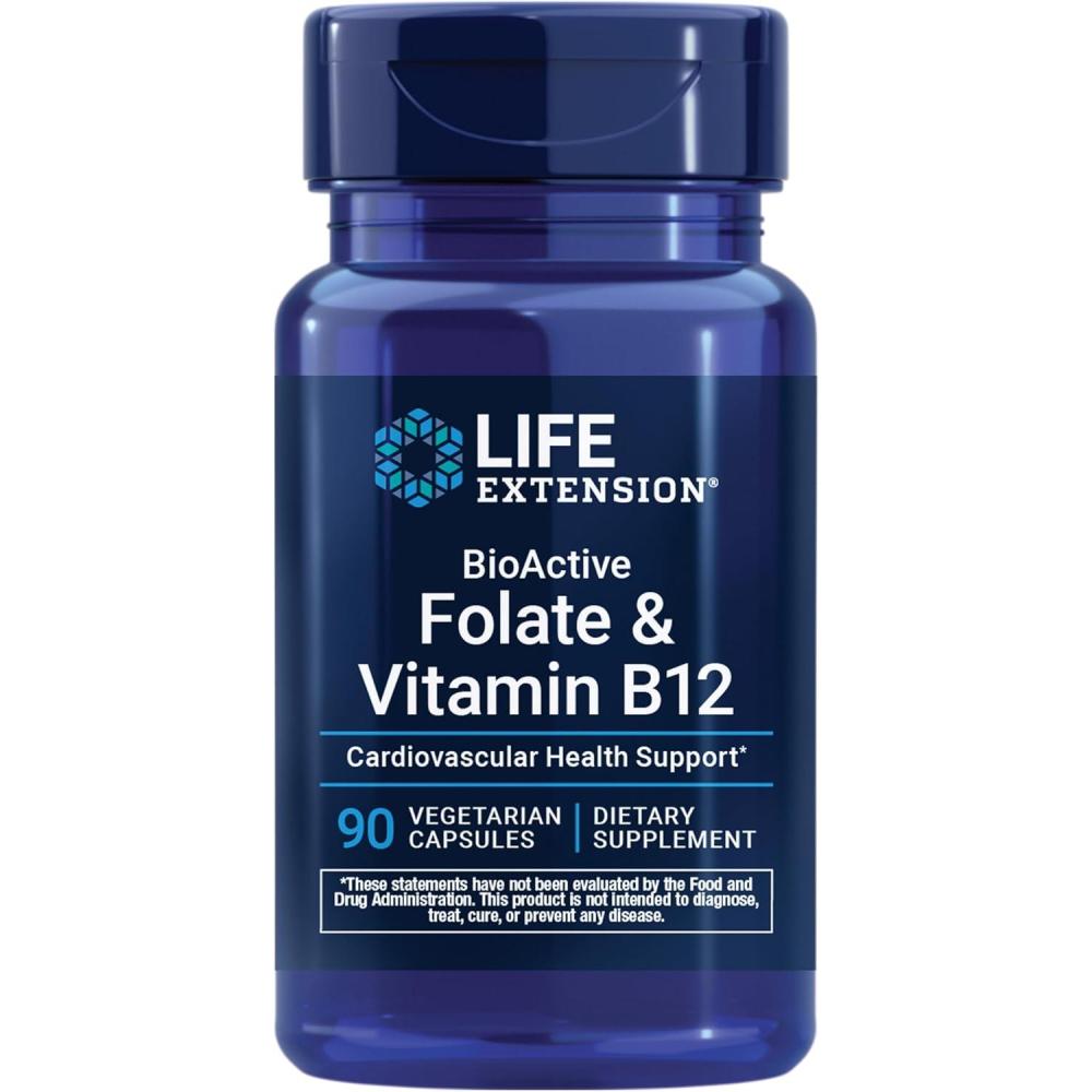 image:imageLife Extension BioActive Folate amp Vitamin B12 Promotes Heart Brain amp GI Tract Health NonGMO GlutenFree Vegetarian 90 Capsules90 Count Pack of 1