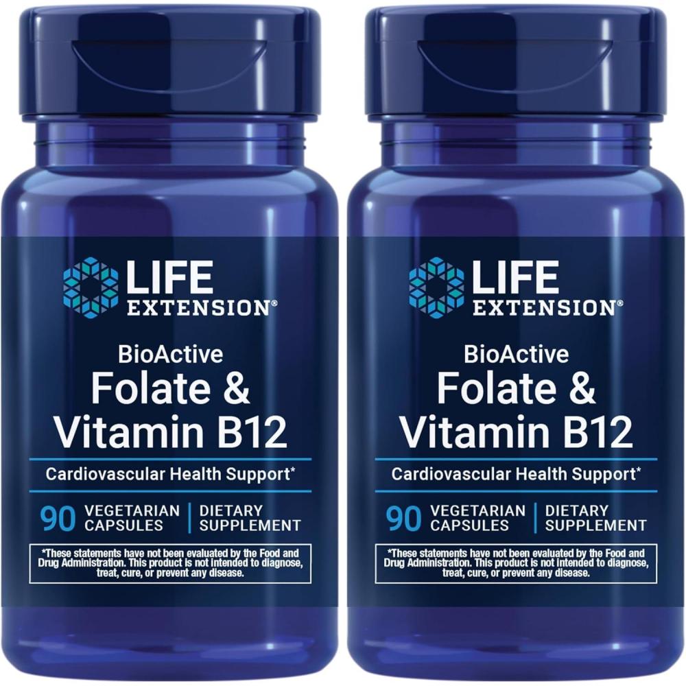 image:imageLife Extension BioActive Folate amp Vitamin B12 Promotes Heart Brain amp GI Tract Health NonGMO GlutenFree Vegetarian 90 Capsules90 Count Pack of 2
