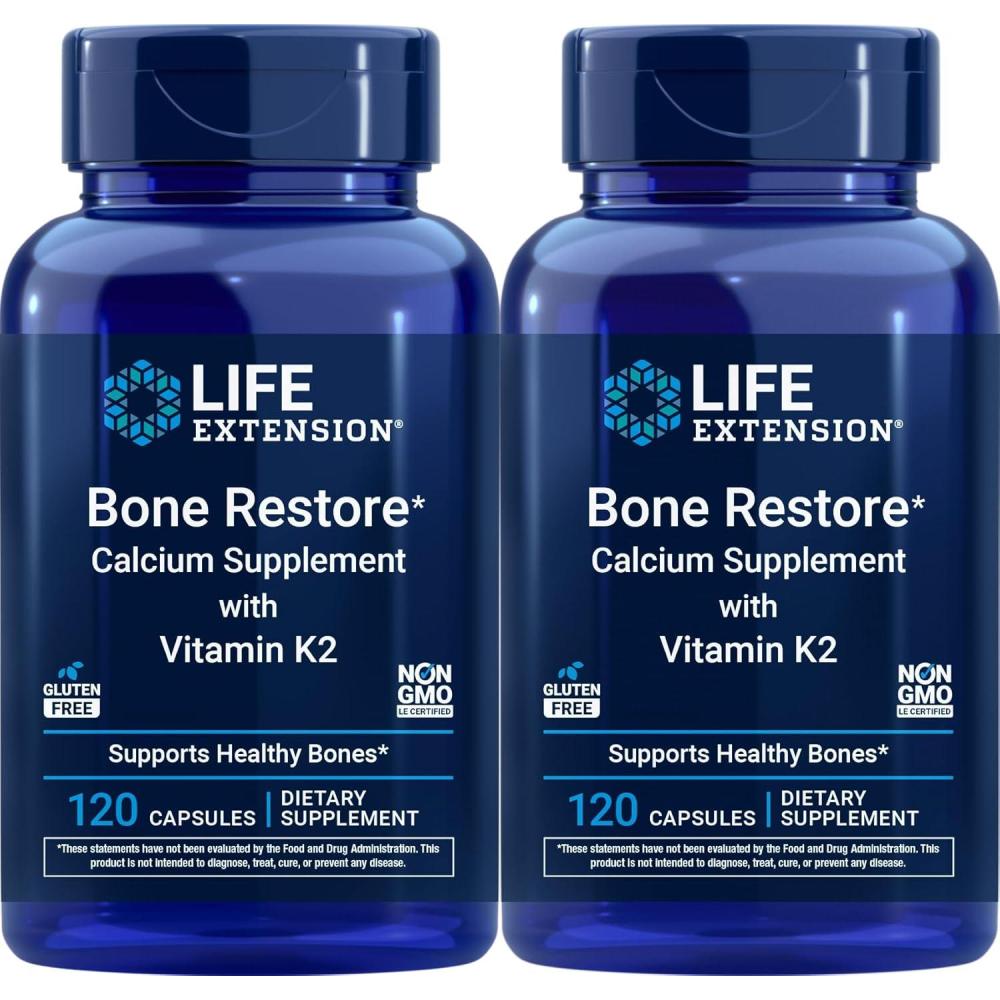 image:imageLife Extension Bone Restore Calcium Supplement with Vitamin K2 120 Capsules Pack of 2