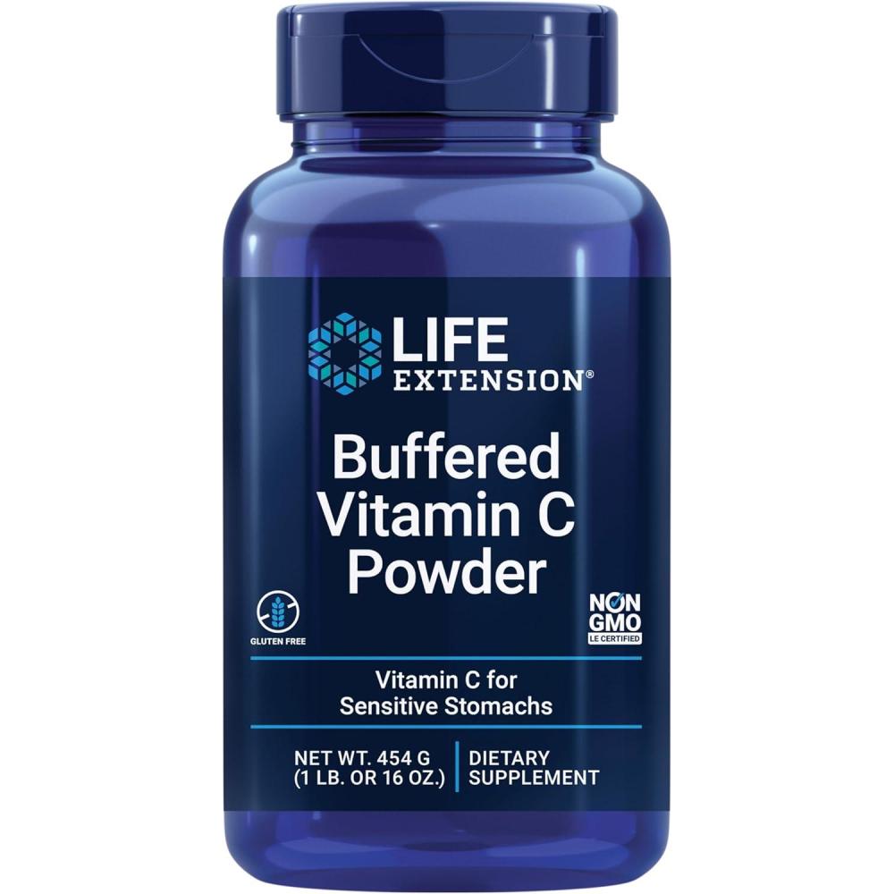 image:imageLife Extension Buffered Vitamin C Powder buffering minerals calcium magnesium potassium amp zinc for sensitive stomachs gluten free nonGMO vegetarian 454 grams about 84 servingsStandard Packaging