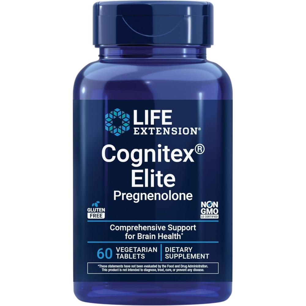 image:imageLife Extension Cognitex Elite Pregnenolone sage Blueberry ashwagandha phosphatidylserine Advanced Formula Attention Focus Memory GlutenFree NonGMO Vegetarian 60 TabletsSupplement