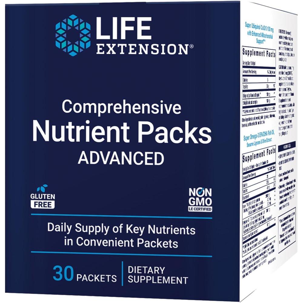 image:imageLife Extension Comprehensive Nutrient Packs Advanced Curcumin Fish Oil multivitamin CoQ10 multis and Supplements 30 onthego Packets GlutenFree NonGMO