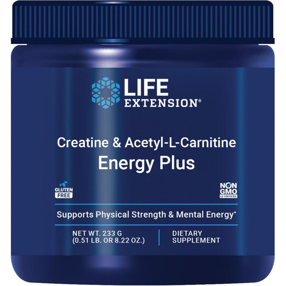 image:imageLife Extension Creatine AcetylLCarnitine Energy Plus Energy Support Supplement creatine monohydrate AcetylLcarnitine GlutenFree NonGMO Vegetarian 30 Servings