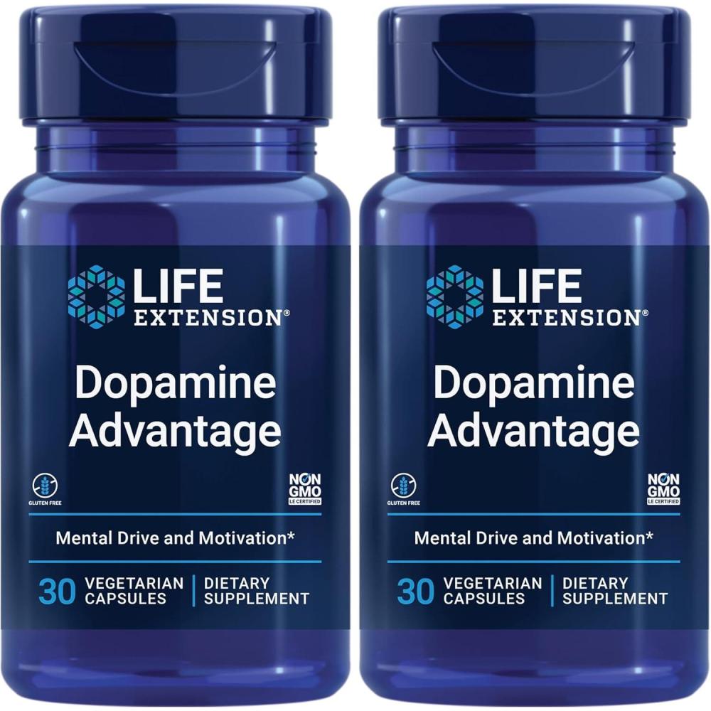 image:imageLife Extension Dopamine Advantage Cognitive Health Mental Sharpness Motivation Vitamin B12 phellodendron bark Powder Gluten Free NonGMO Vegetarian 30 Capsules30 Count Pack of 2