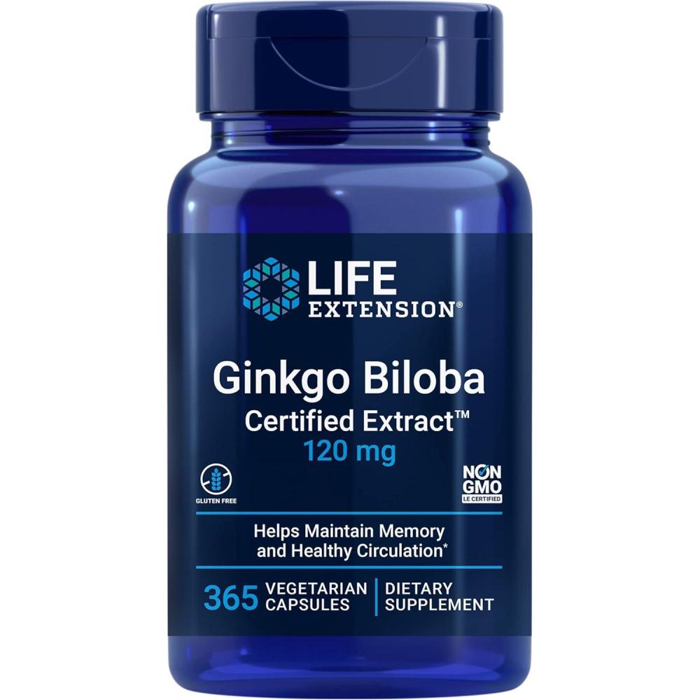 image:imageLife Extension Ginkgo Biloba Certified Extract 120 mg Helps Maintain Memory amp cognition GlutenFree NonGMO Vegetarian 365 Capsules