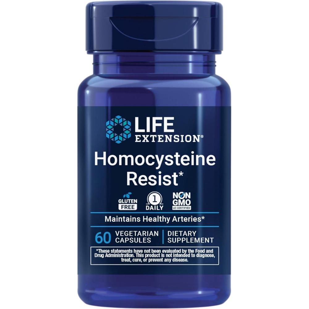 image:imageLife Extension Homocysteine Resist 60 Vegetarian Capsules Pack of 2 Vitamin B2 B6 amp B12 Folate OnceDaily NonGMO GlutenFree60 Count Pack of 1