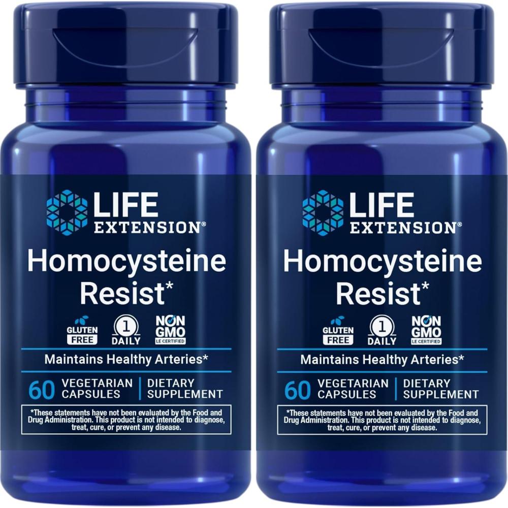 image:imageLife Extension Homocysteine Resist 60 Vegetarian Capsules Pack of 2 Vitamin B2 B6 amp B12 Folate OnceDaily NonGMO GlutenFree60 Count Pack of 2