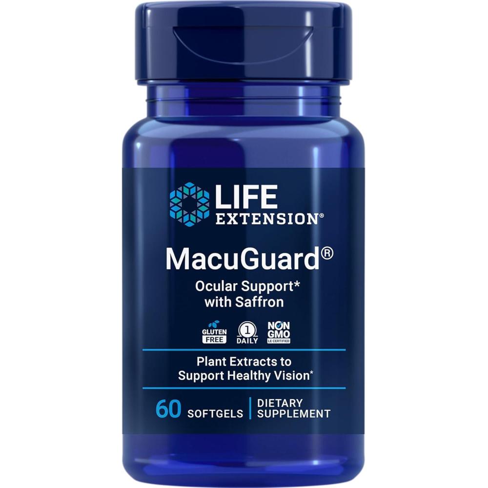 image:imageLife Extension MacuGuard Ocular Support with Saffron Eye Health Supplement for Healthy Vision with Lutein Mesozeaxanthin zeaxanthin Saffron GlutenFree NonGMO 60 softgelsSupplement