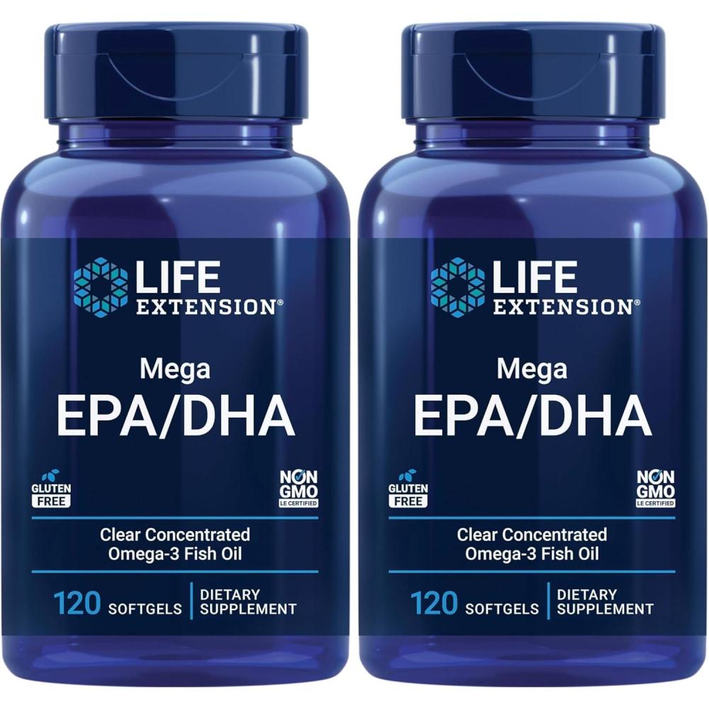 image:imageLife Extension Mega EPADHA Omega3 Fatty acids Heart amp Brain Health NonGMO GlutenFree 120 softgels120 Count Pack of 2