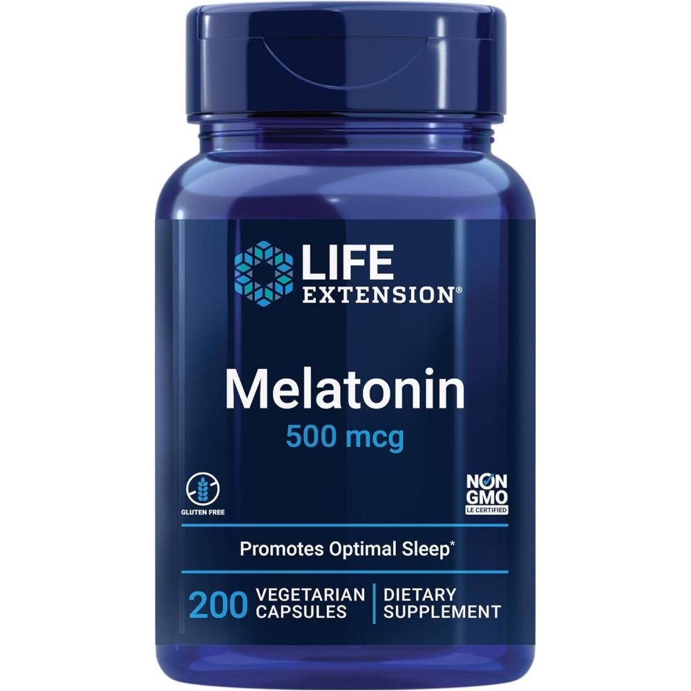 image:imageLife Extension Melatonin 500 mcg Gently Promotes Sleep Low Dose Value Size NonGMO GlutenFree Vegetarian 200 Capsules