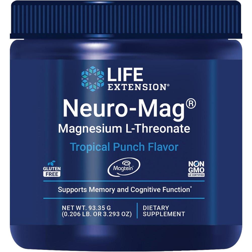 image:imageLife Extension NeuroMag Magnesium LThreonate Powder Tropical Punch UltraAbsorbable Magnesium Supports Memory Focus Cognitive Function amp Mood Gluten free NonGMO Vegetarian 30 Servings329 Ounce Pack of 1